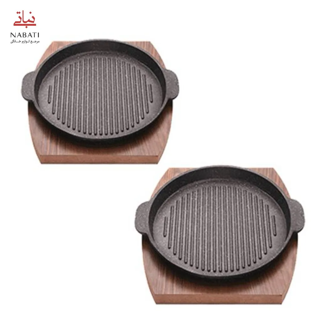 تابه گریل چدن مدل Fahita با زیره چوبی (دوقلو)