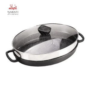 تابه چدن بیضی مدل angle (با درب شیشه)